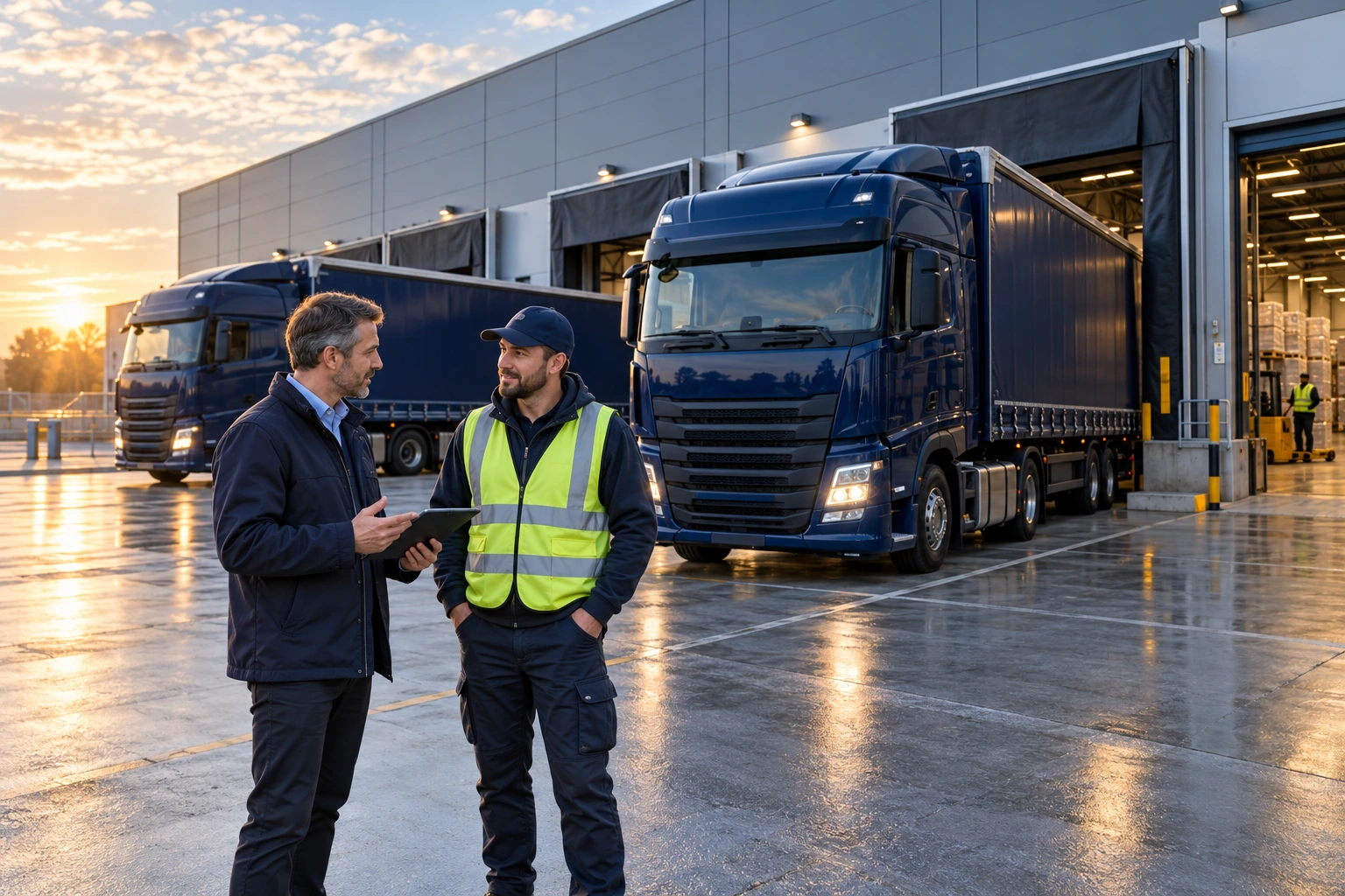 Un échange professionnel sur une plateforme logistique